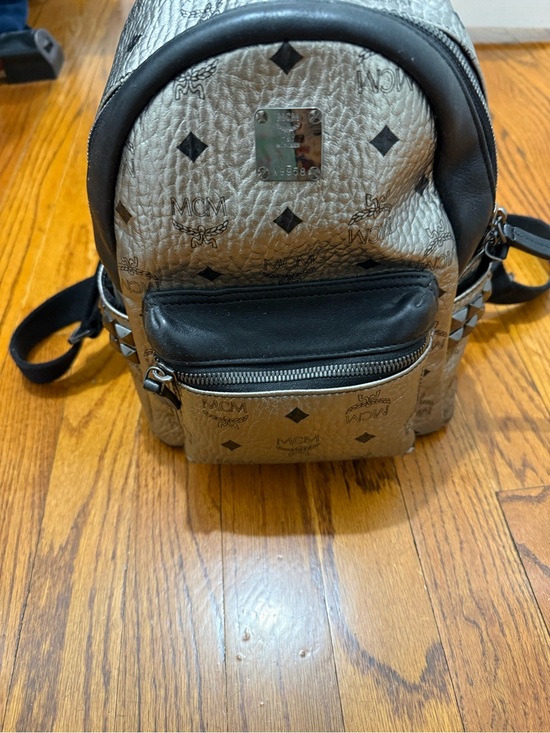 MCM Silver Metallic Backpack with Black Trim main image 5
